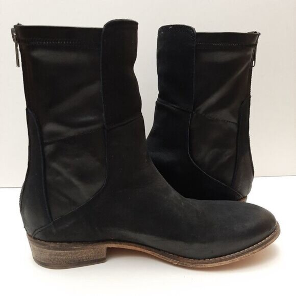 REBELS Mixed Media Short Boots Soft Genuine Leather Modern Black Sz 6 M - Picture 12 of 16
